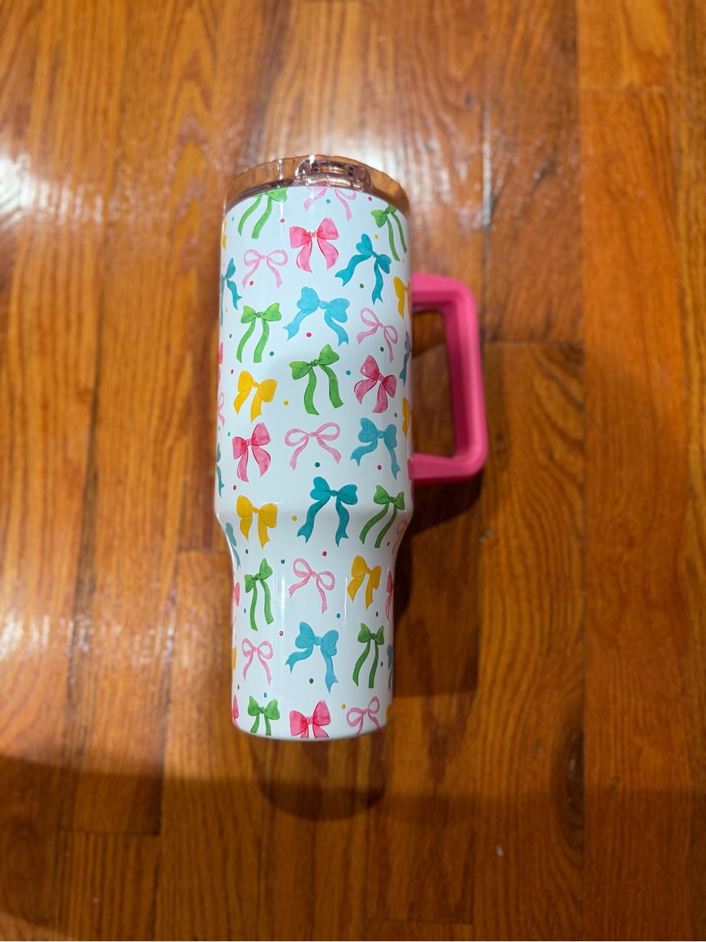 Pink Handle Bow-Print Insulated Tumbler - Unbranded (40 oz )
